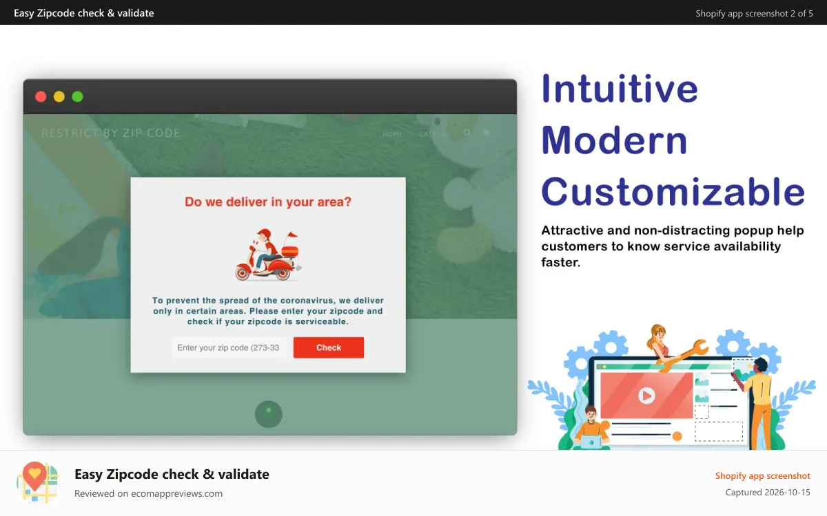 Easy Zipcode check & validate Shopify app screenshot: Email popup which helps validating customers