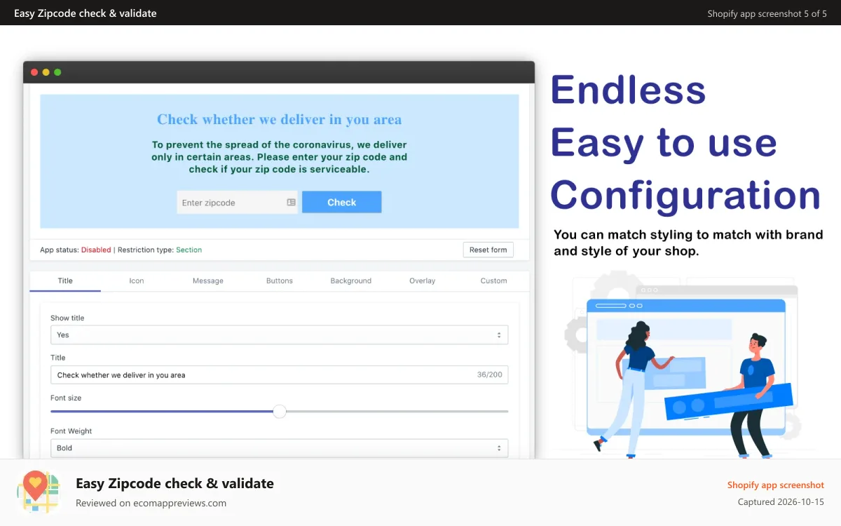 Easy Zipcode check & validate Shopify app screenshot: Endless configuration for your validator.
