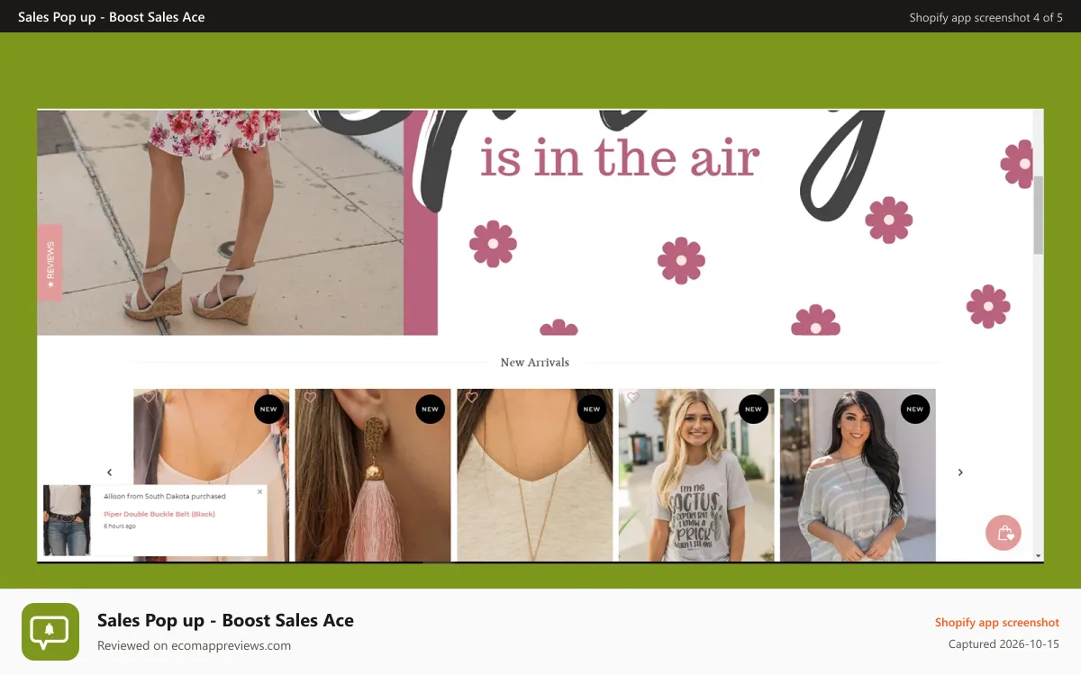 Sales Pop up ‑ Boost Sales Ace Shopify app screenshot: Zooomy sales pop clicks list