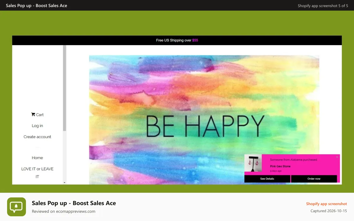 Sales Pop up ‑ Boost Sales Ace Shopify app screenshot: Zooomy sales pop