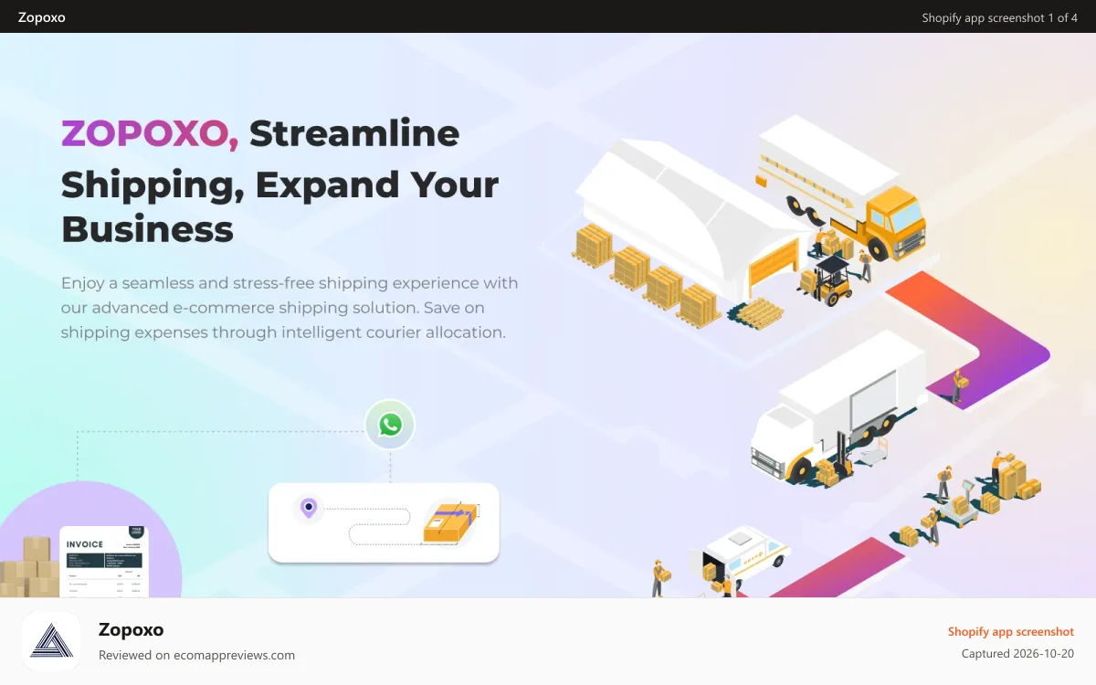 Zopoxo Shopify app screenshot: landing page